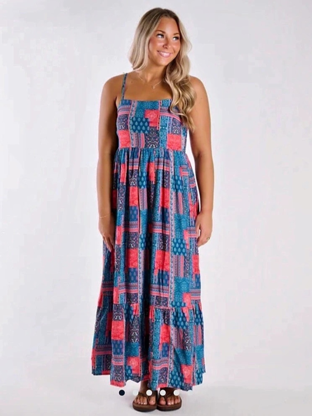 Women's Geometric Maxi Dress in Blue & Red NWT